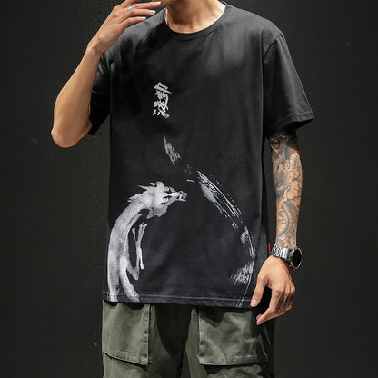 Men's loose T-shirt with ink printing - ARCHSHOPE