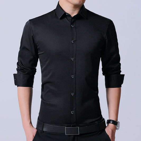 Business dress men's shirt micro-elastic cotton non-iron shirt Slim blue long-sleeved professional shirt