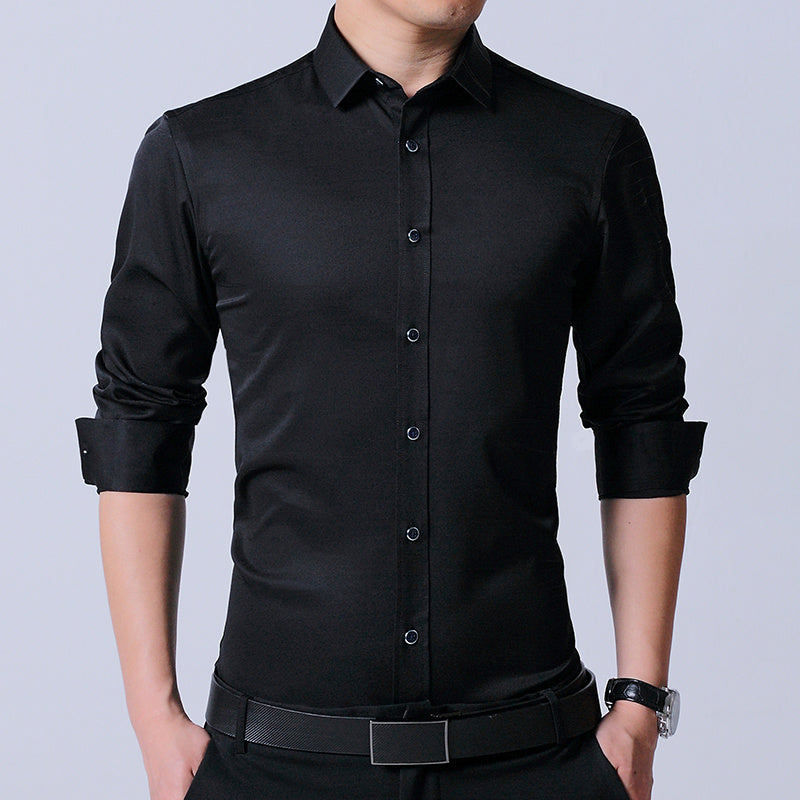 Business dress men's shirt micro-elastic cotton non-iron shirt Slim blue long-sleeved professional shirt