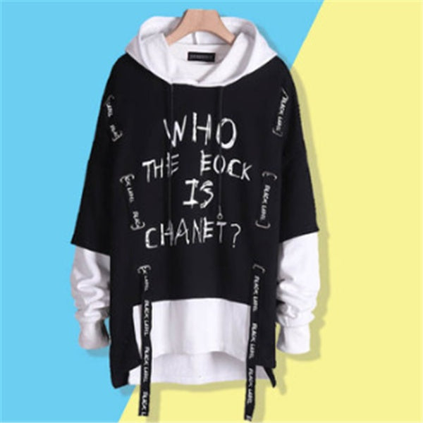 Ribbon print fake two hoodies - ARCHSHOPE