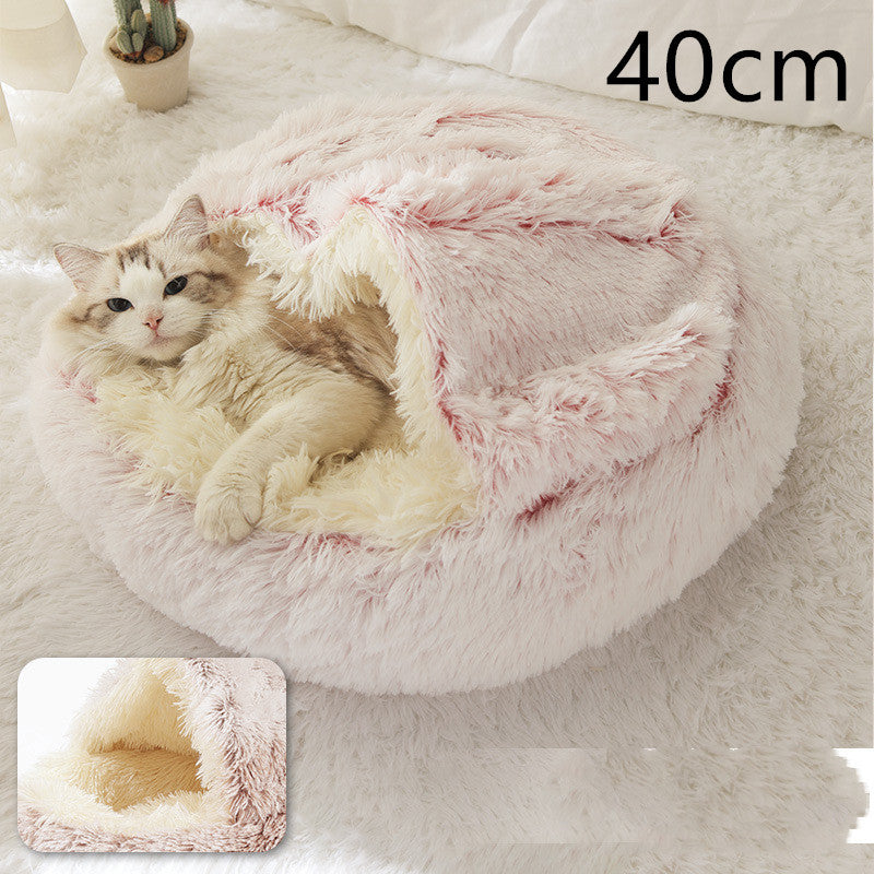 2 In 1 Dog And Cat Bed Pet Winter Bed Round Plush Warm Bed House Soft Long Plush Pets Bed Pet Products - ARCHSHOPE