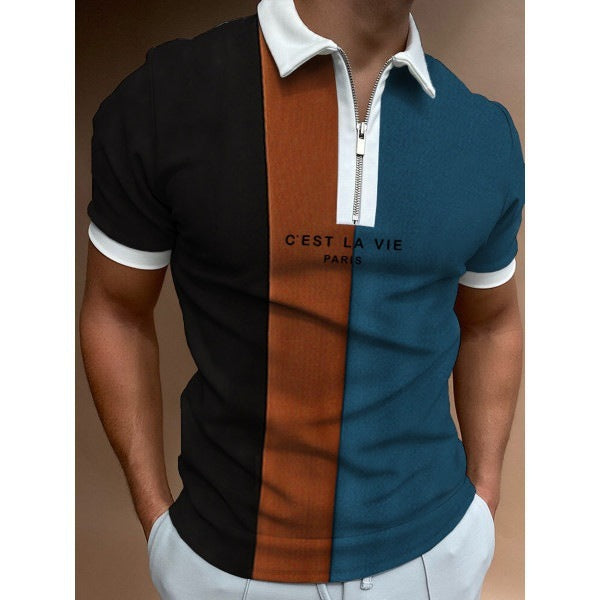 Men's Summer Polo Zipper Color Matching Sports Polo Shirt - ARCHSHOPE