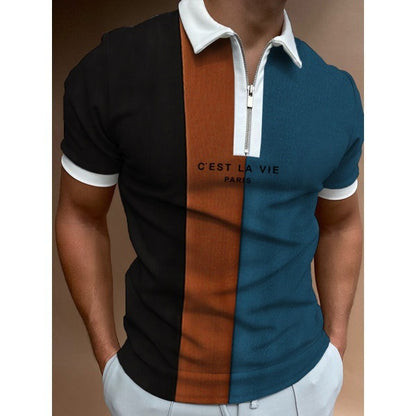 Men's Summer Polo Zipper Color Matching Sports Polo Shirt - ARCHSHOPE