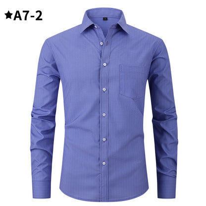 Men's Business Formal Solid Color Polo Collar Plaid Shirt