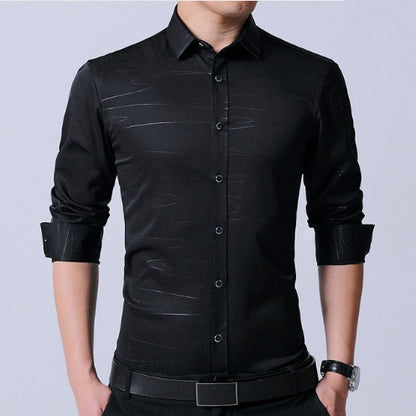 Business dress men's shirt micro-elastic cotton non-iron shirt Slim blue long-sleeved professional shirt