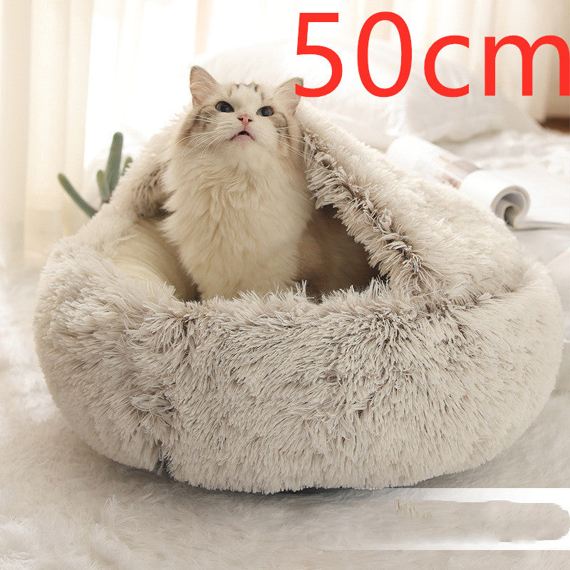 2 In 1 Dog And Cat Bed Pet Winter Bed Round Plush Warm Bed House Soft Long Plush Pets Bed Pet Products - ARCHSHOPE