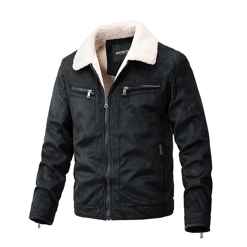 Suede Fabric Jacket Men's Zipper Cardigan Casual Berber Fleece Coat - ARCHSHOPE