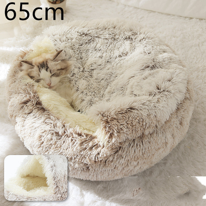 2 In 1 Dog And Cat Bed Pet Winter Bed Round Plush Warm Bed House Soft Long Plush Pets Bed Pet Products - ARCHSHOPE