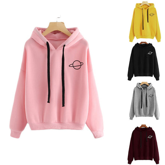 Multicolor Printed Planet Hoodie For Ladies - ARCHSHOPE