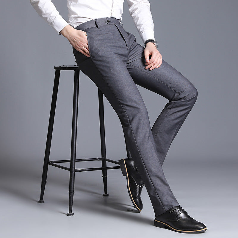 Slim Fit Gray Casual Straight Suit Pants