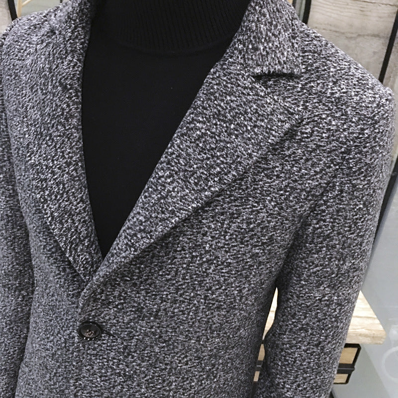 Foreign Trade Data Sell Through Autumn New Mid-Length Windbreaker Korean Men's Woolen Coat Men's Large Size Coat Male NF06