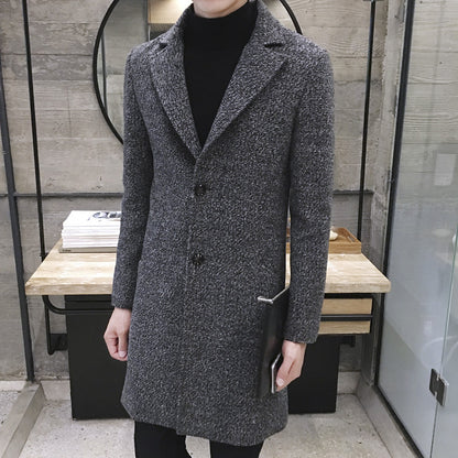 Foreign Trade Data Sell Through Autumn New Mid-Length Windbreaker Korean Men's Woolen Coat Men's Large Size Coat Male NF06
