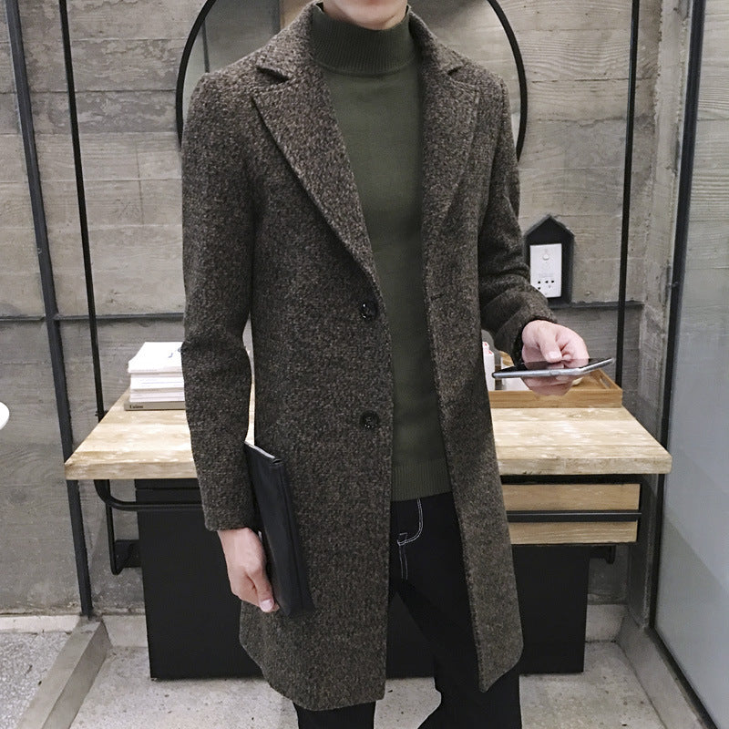 Foreign Trade Data Sell Through Autumn New Mid-Length Windbreaker Korean Men's Woolen Coat Men's Large Size Coat Male NF06