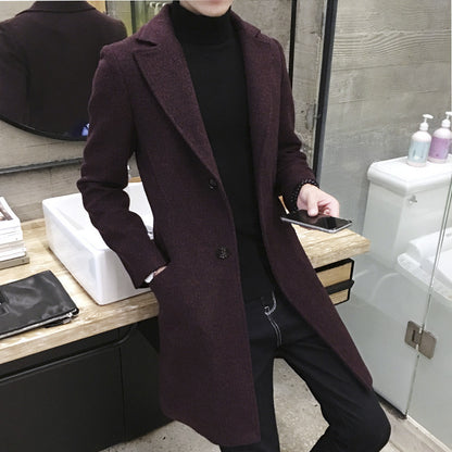 Foreign Trade Data Sell Through Autumn New Mid-Length Windbreaker Korean Men's Woolen Coat Men's Large Size Coat Male NF06