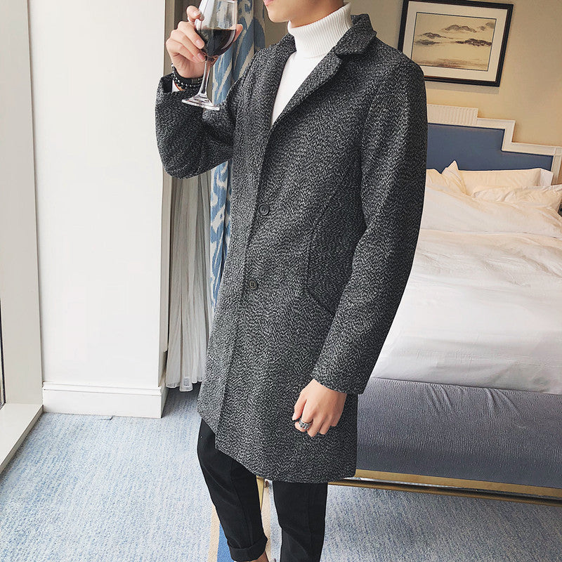 Foreign Trade Data Sell Through Autumn New Mid-Length Windbreaker Korean Men's Woolen Coat Men's Large Size Coat Male NF06