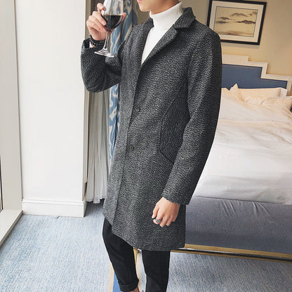 Foreign Trade Data Sell Through Autumn New Mid-Length Windbreaker Korean Men's Woolen Coat Men's Large Size Coat Male NF06