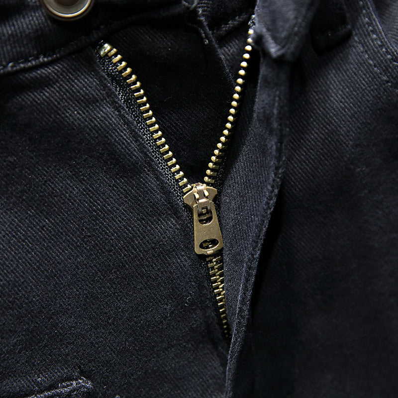 Printemps et été nouveaux jeans pur noir déchiré stretch jeans hommes noir jeans hommes