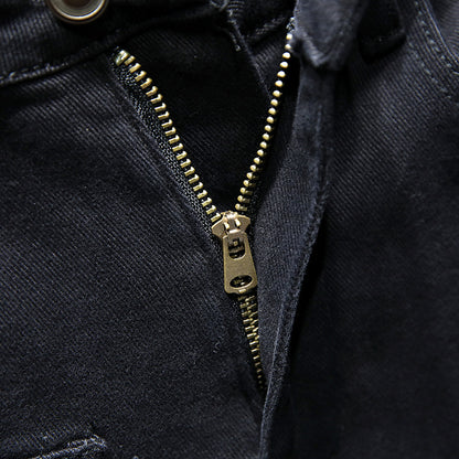 Printemps et été nouveaux jeans pur noir déchiré stretch jeans hommes noir jeans hommes