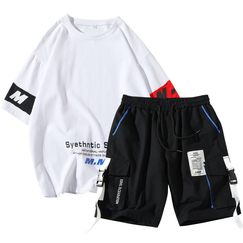 Summer Men's Sets Track Suit Mens Casual Loose Short-sleeved T-shirt Shorts 2-piece Sets Cotton Print Large Size - ARCHSHOPE