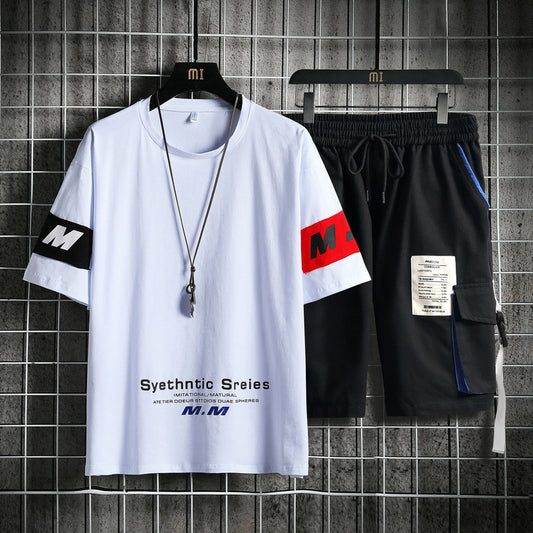 Summer Men's Sets Track Suit Mens Casual Loose Short-sleeved T-shirt Shorts 2-piece Sets Cotton Print Large Size - ARCHSHOPE