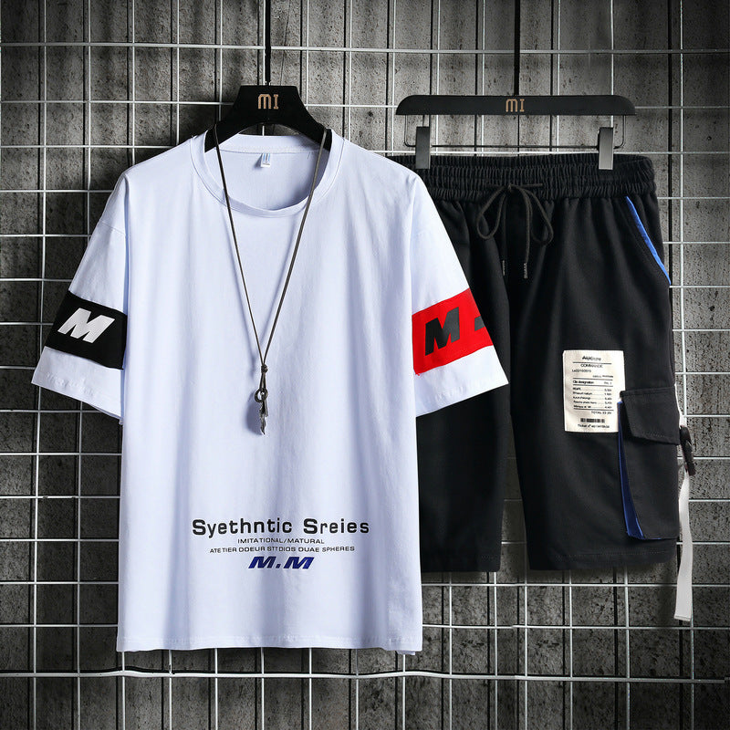 Summer Men's Sets Track Suit Mens Casual Loose Short-sleeved T-shirt Shorts 2-piece Sets Cotton Print Large Size - ARCHSHOPE