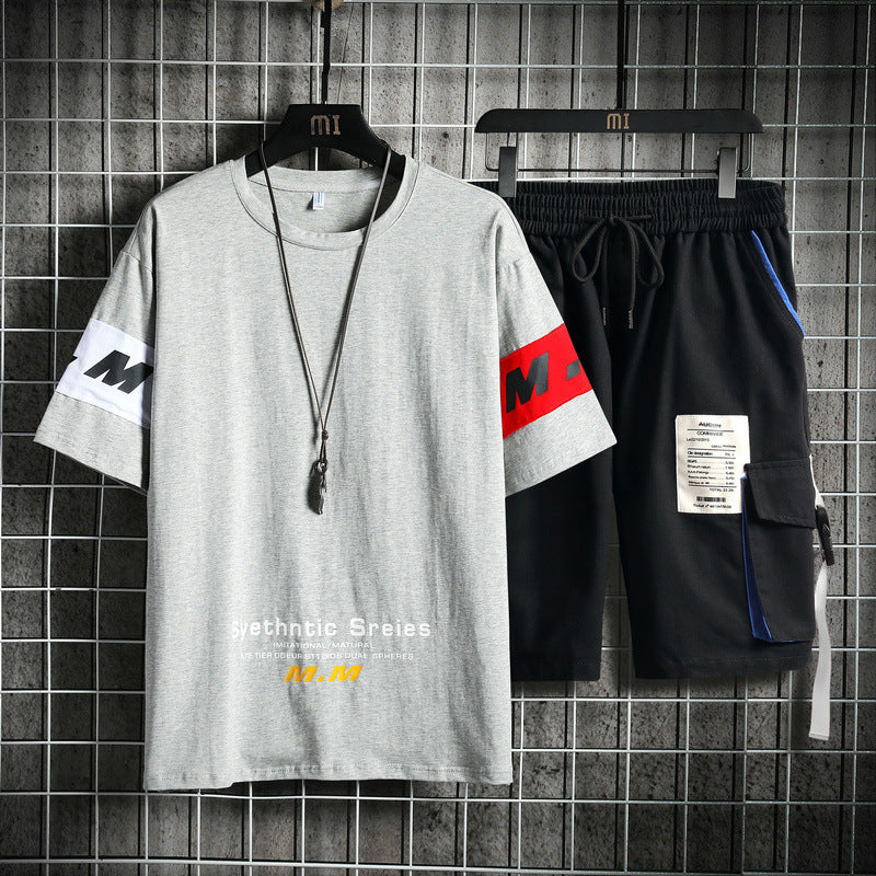 Summer Men's Sets Track Suit Mens Casual Loose Short-sleeved T-shirt Shorts 2-piece Sets Cotton Print Large Size - ARCHSHOPE