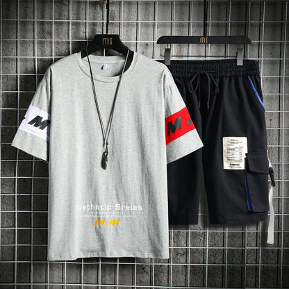 Summer Men's Sets Track Suit Mens Casual Loose Short-sleeved T-shirt Shorts 2-piece Sets Cotton Print Large Size - ARCHSHOPE