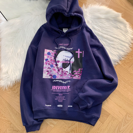 Jojo Has Been Waiting For The National Tide High Street Rose Girl Hooded Sweater For Men And Women Ins Tide Loose Printed Hoodies Couples - ARCHSHOPE