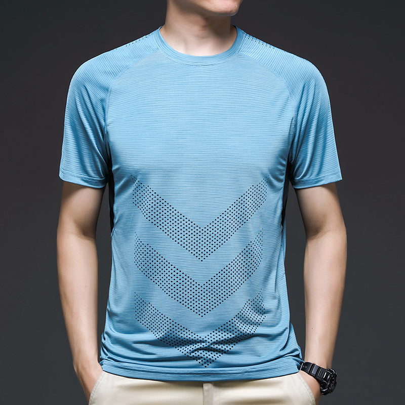 Ice Silk Short Sleeve Summer Running Men''s Elastic Quick Drying Fitness Track And Field Basketball Training T-Shirt - ARCHSHOPE