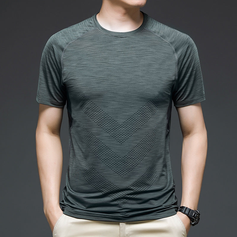 Ice Silk Short Sleeve Summer Running Men''s Elastic Quick Drying Fitness Track And Field Basketball Training T-Shirt - ARCHSHOPE