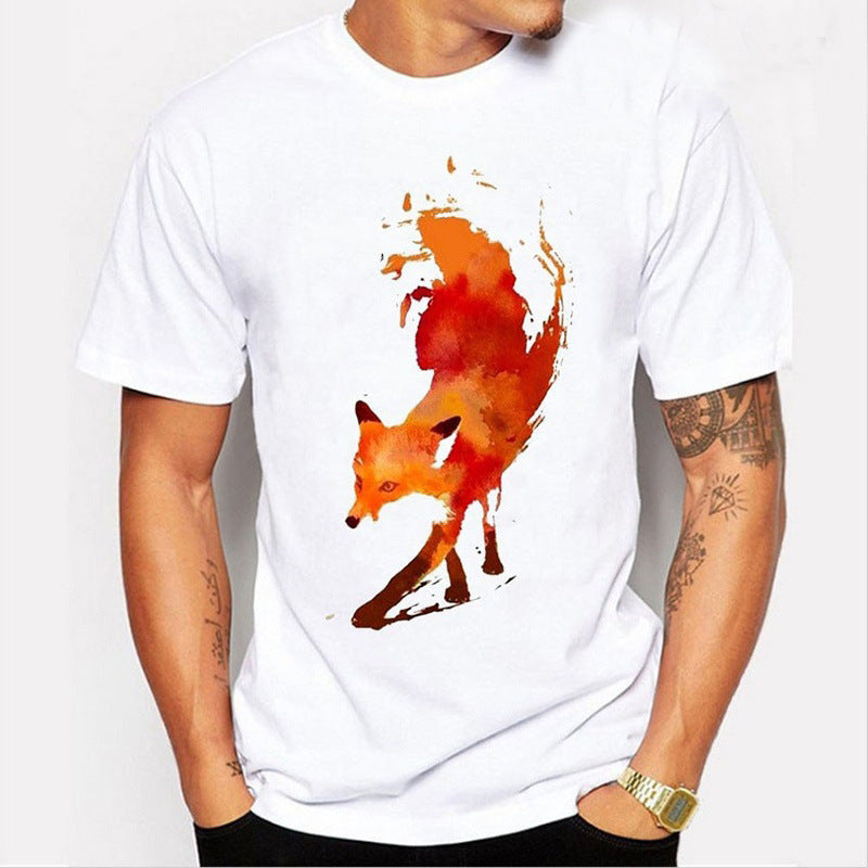 Fox Print T-Shirt Round Neck Short-Sleeved T-Shirt - ARCHSHOPE