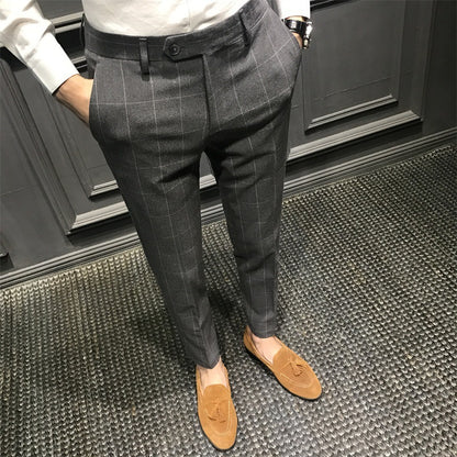 Spring British Plaid Casual Suit Pants