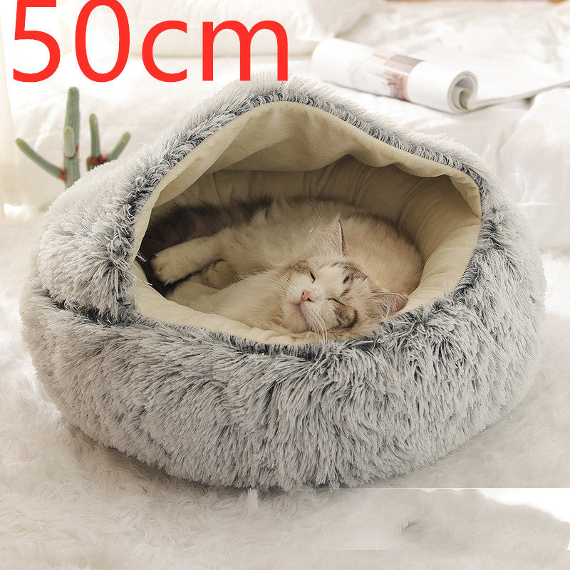 2 In 1 Dog And Cat Bed Pet Winter Bed Round Plush Warm Bed House Soft Long Plush Pets Bed Pet Products - ARCHSHOPE