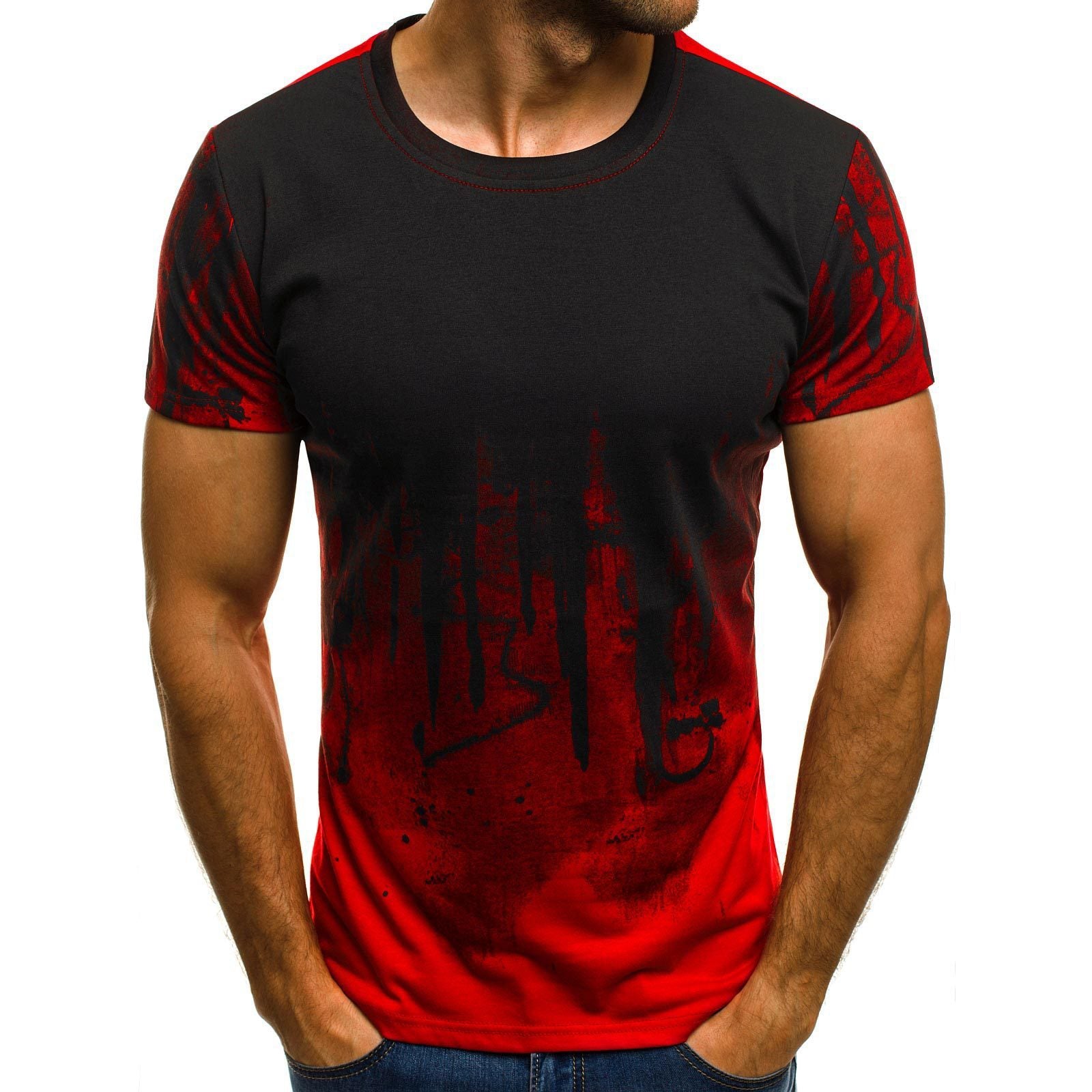 E-BAIHUI Men Fitness Compression T-Shirt Casual Cotton Black And Red Gradient High Quality Slim Shirt Men Fashion Tee Tops CG002 - ARCHSHOPE