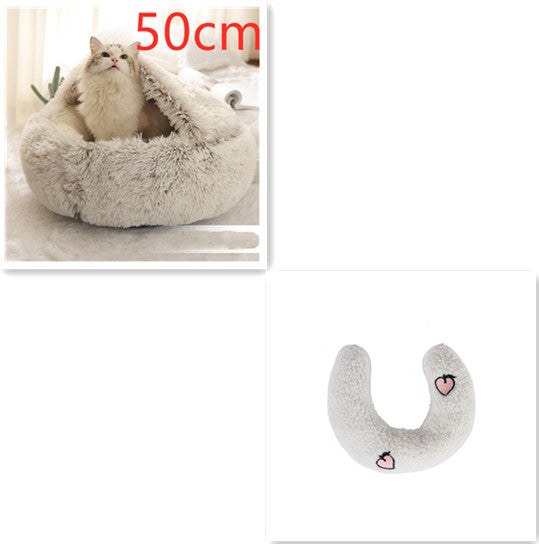 2 In 1 Dog And Cat Bed Pet Winter Bed Round Plush Warm Bed House Soft Long Plush Pets Bed Pet Products - ARCHSHOPE