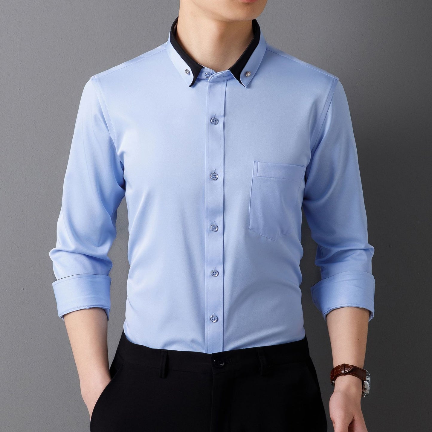 Men's Business Shirt Long Sleeve Non-ironing Four Sides