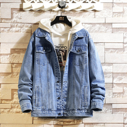Veste en jean brodée avec trou pour homme, grande taille