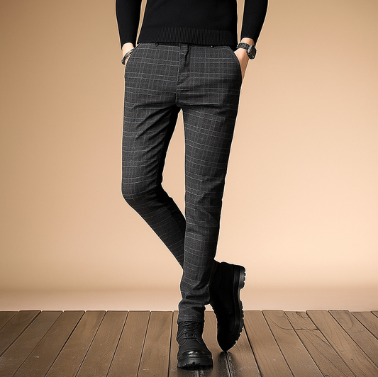 2023 Plaid, Brushed Casual Pants Men Slim Fit Men's Pants Fleece-lined Thick Style Korean Winter Suit Pants Men One Piece Dropshipping