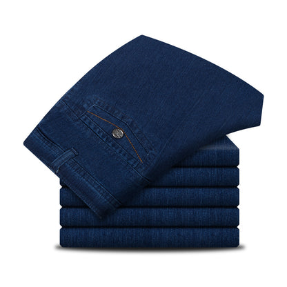 autumn and winter men's jeans waist straight men loose elastic crotch deep in elderly labor four trousers