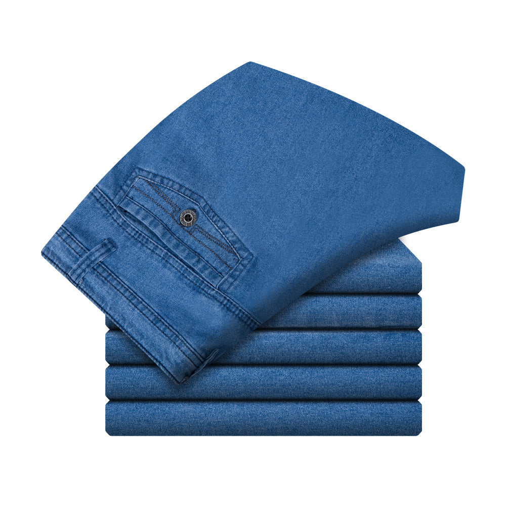 autumn and winter men's jeans waist straight men loose elastic crotch deep in elderly labor four trousers