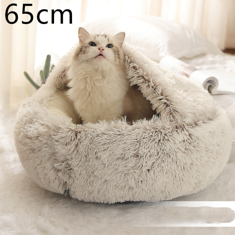 2 In 1 Dog And Cat Bed Pet Winter Bed Round Plush Warm Bed House Soft Long Plush Pets Bed Pet Products - ARCHSHOPE
