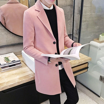 Slim-fit woolen men's trench coat