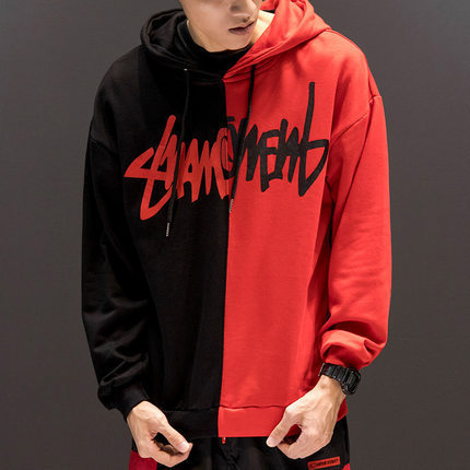 Women Patchwork Casual Hoodies Fall Winter Letter Printing Loose Pullover Men High Street Fashion Hooded Sweatshirts - ARCHSHOPE