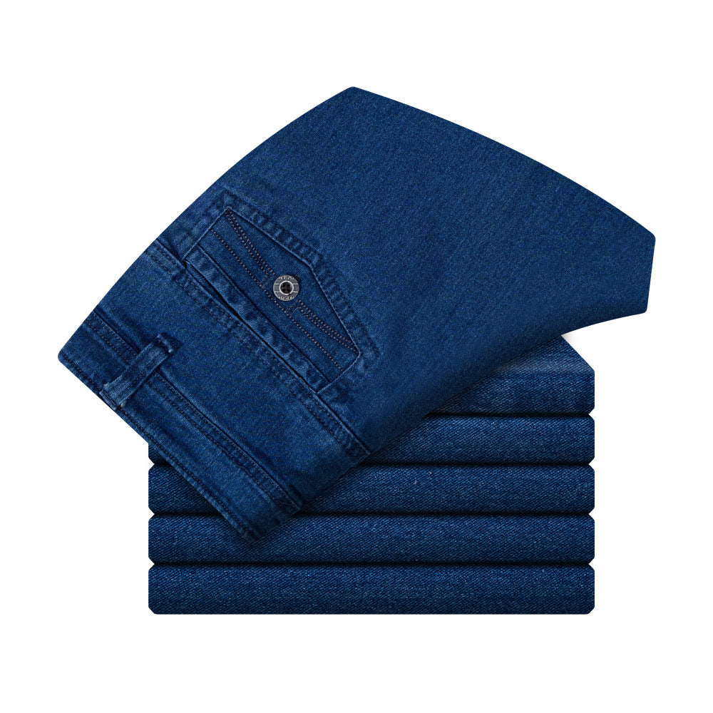 autumn and winter men's jeans waist straight men loose elastic crotch deep in elderly labor four trousers