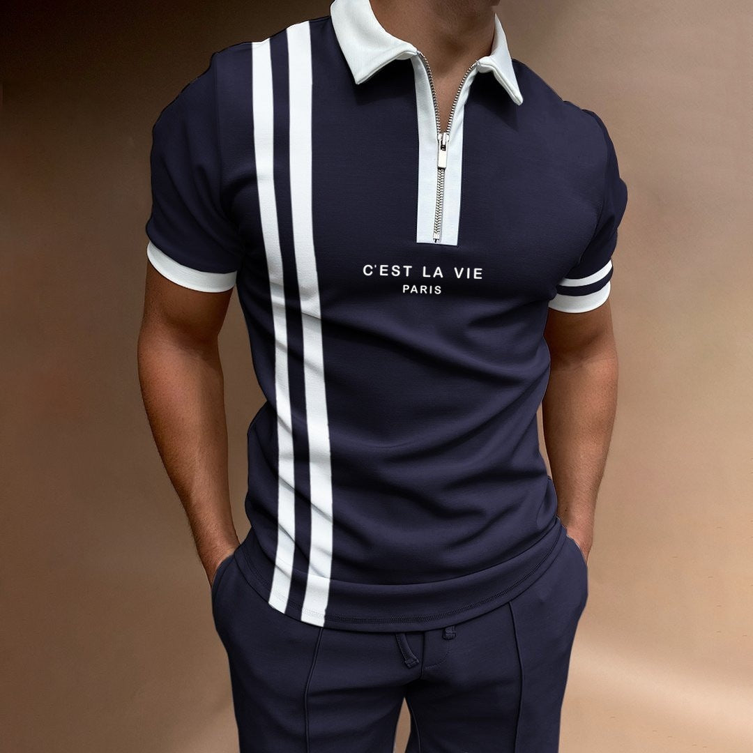Men's Summer Polo Zipper Color Matching Sports Polo Shirt - ARCHSHOPE
