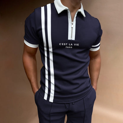 Men's Summer Polo Zipper Color Matching Sports Polo Shirt - ARCHSHOPE
