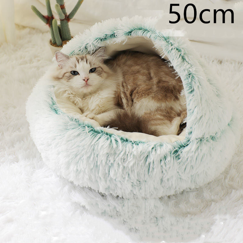 2 In 1 Dog And Cat Bed Pet Winter Bed Round Plush Warm Bed House Soft Long Plush Pets Bed Pet Products - ARCHSHOPE