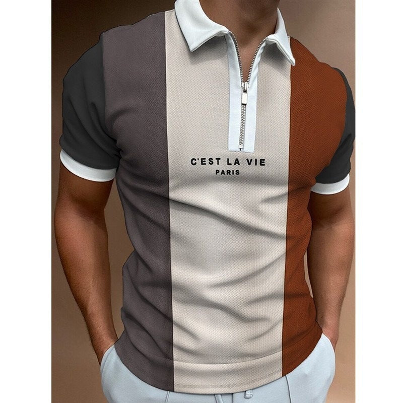 Men's Summer Polo Zipper Color Matching Sports Polo Shirt - ARCHSHOPE