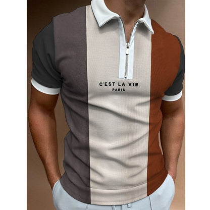 Men's Summer Polo Zipper Color Matching Sports Polo Shirt - ARCHSHOPE