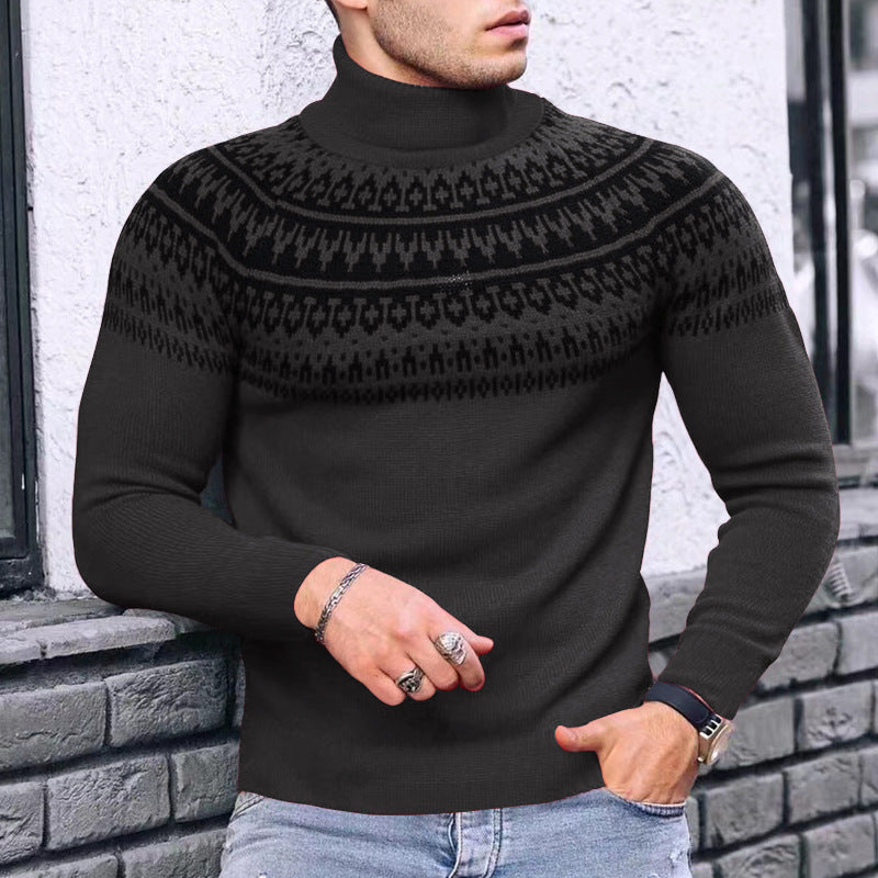 Vintage Patchwork Turtleneck Teenagers Men's Long Sleeve
